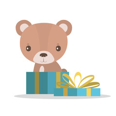 Poster - Cute bear cartoon with gift vector design