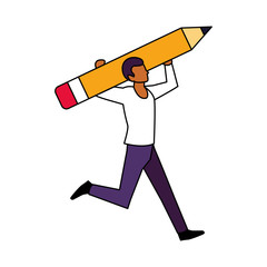 Sticker - man with pencil to write on white background