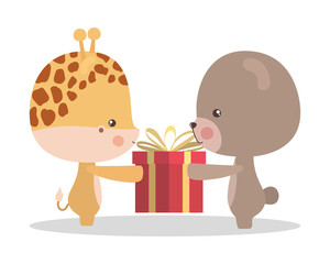 Poster - Cute giraffe and bear vector design