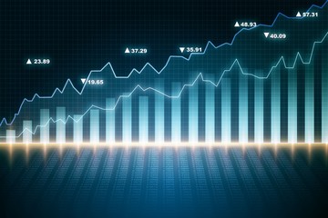 Poster - Financial chart on dark background with reflections, trading concept. 3D Rendering