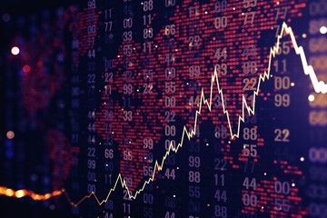 Poster - Trading and statistics concept with financial chart, digits and blurry background. 3D Rendering