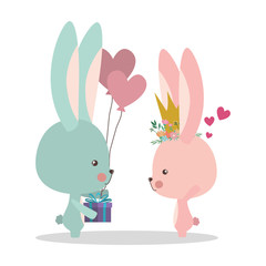 Poster - Cute rabbits cartoons with gift vector design