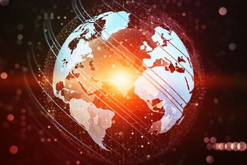 Aufkleber - Global big data background, technology and business concept with world map. 3D Rendering