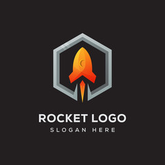 hexagon rocket logo vector template