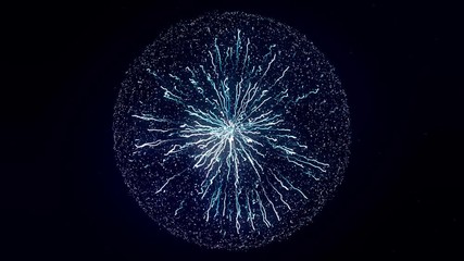 Poster - Abstract concept of electric power. Animation. Beautiful abstract lightning and bright light in energy ball with zippers on the black background.