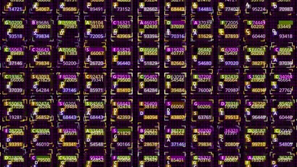 Poster - Abstract animation of colorful digital folders with flickering digits of business, finance, technology or marketing on display screen. Animation. Big data on LED panel