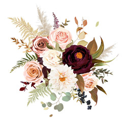 Wall Mural - Moody boho chic wedding vector bouquet