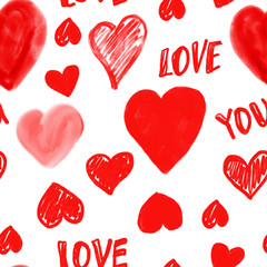 Wall Mural - Red hearts seamless pattern. Valentine's day vector.