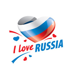 The National Flag Of The Russia And The Inscription I Love Russia. Vector Illustration