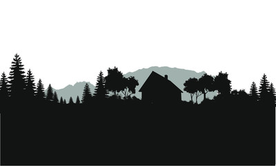 Wall Mural - Landscape with trees mountain house