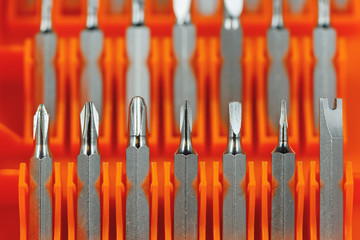 A set of small screwdrivers. metall screwdriver bits