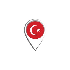 Icon pin illustration, map marker with a stylish Turkey country flag in a circle