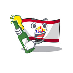 Wall Mural - Flag french polynesia Scroll with bottle of beer mascot cartoon style