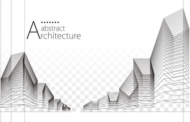 Poster - 3D illustration architecture building construction perspective design, abstract urban background.