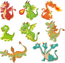 Set Of Dragons Cartoon On White Background