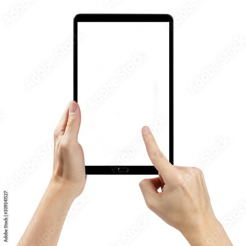 Fotografía Hands with a tablet, isolated on white background