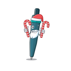 Poster - Happy fountain pen Scroll Cartoon character in Santa with candy