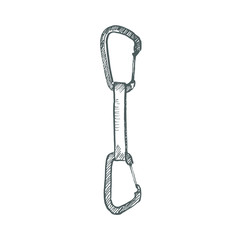 Wall Mural - Hand drawn quickdraw carabiner for climbing isolated on white.