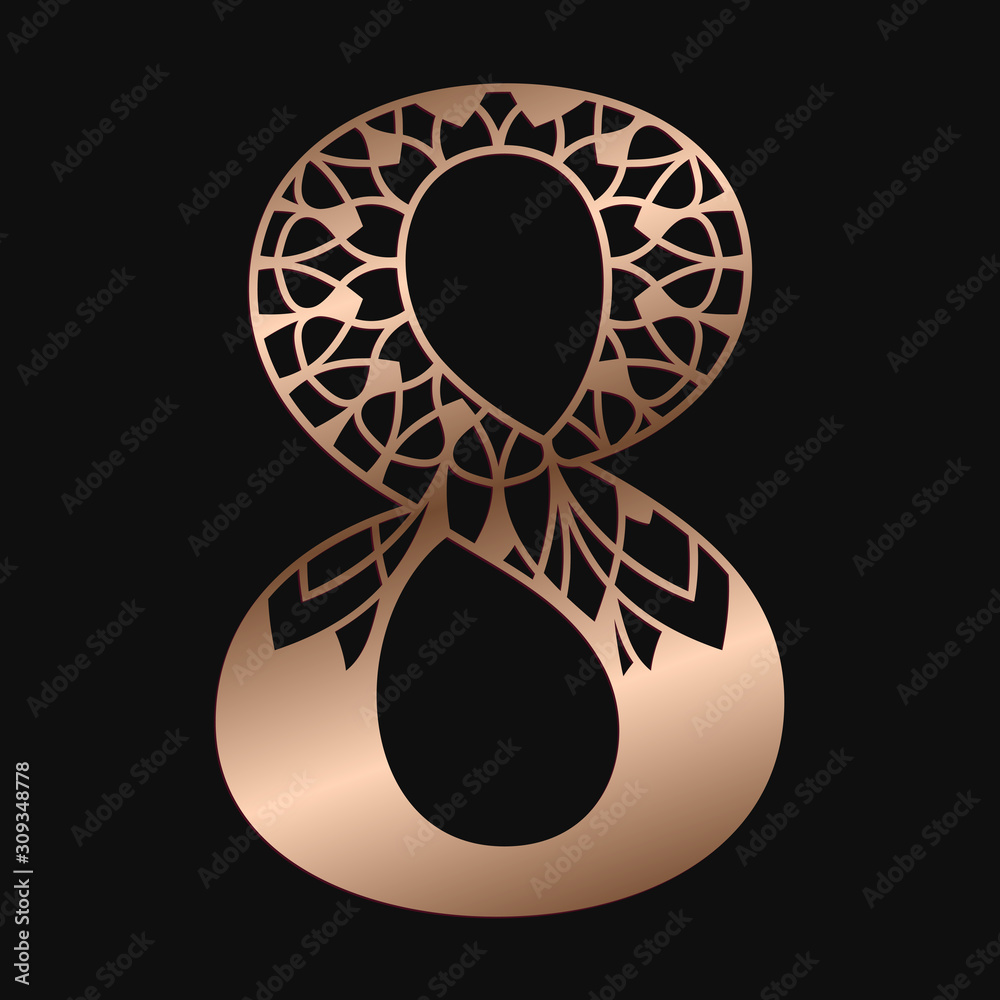 Laser cutting digit eight. Woodcut vector design. Plywood lasercut gift ...