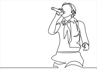 Wall Mural - singing woman with microphone in hands illustration. musical band vocalist.continuous line drawing