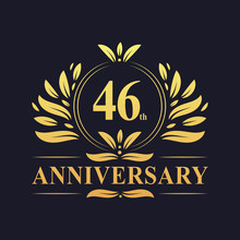 46th Anniversary Logo, Luxurious Golden Color 46 Years Anniversary Logo Design Celebration.