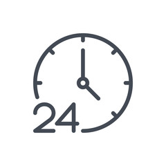 Poster - 24 hour time clock line icon. Watch with 24 support vector outline sign.