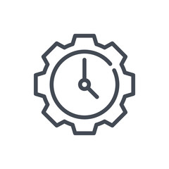 Poster - Time management line icon. Gear with clock vector outline sign.