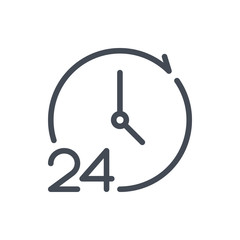 Poster - Refresh clock and watch with 24 line icon. 24 hours support service vector outline sign.