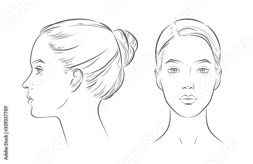 Fotomural Portrait of young beautiful girl looking side and front angles.