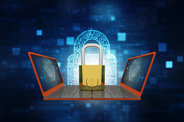Poster - 3d rendering Computer network with lock