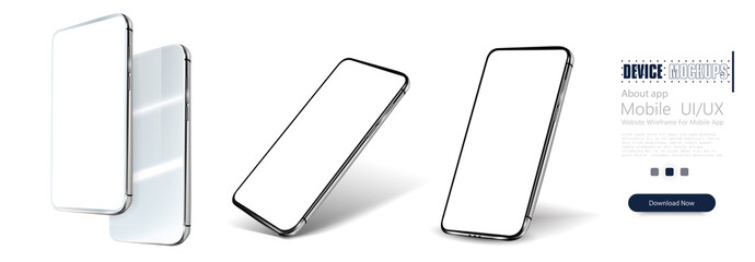 Aufkleber - Smartphone frame less blank screen, rotated position. A collection of smartphones at different angles. Collection mobile phones isolated on white background. Template infographics or presentation,3D
