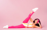 Color background with sport girl, 80s, aerobic
