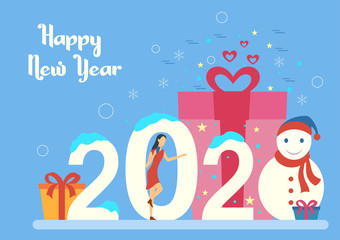 Wall Mural - illustration of people celebrating Merry Christmas and Happy New Year 2020 on holiday background