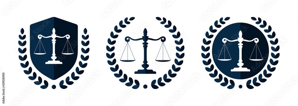 Law firm logo set. Law office logotypes set with scales of justice ...