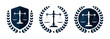 Law firm logo set. Law office logotypes set with scales of justice. Symbols of legal centers or law advocates. Scales of justice icons.