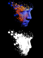 Wall Mural - abstract digital human face. artificial intelligence concept of big data or cyber security. 3d illus
