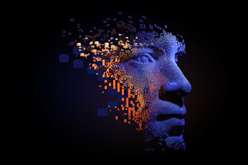 Wall Mural - abstract digital human face. artificial intelligence concept of big data or cyber security. 3d illus