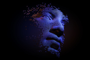 Wall Mural - abstract digital human face. artificial intelligence concept of big data or cyber security. 3d illus