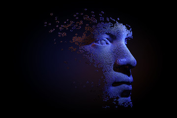 Wall Mural - abstract digital human face. artificial intelligence concept of big data or cyber security. 3d illus