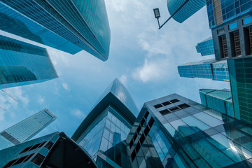 Wall Mural - Skyscrapers in downtown area, bottom view