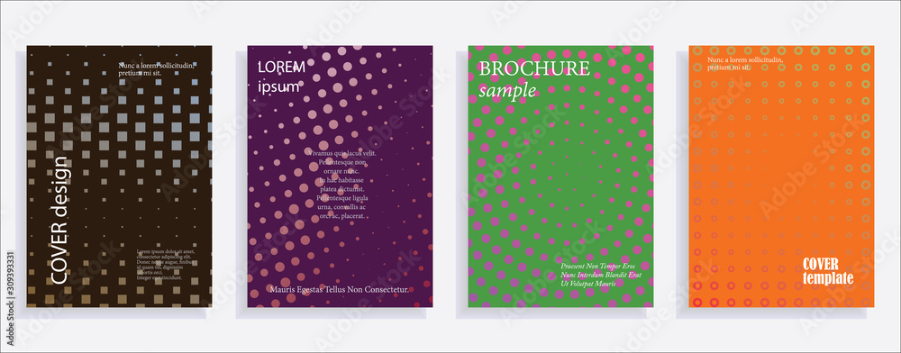 Minimalistic cover design templates. Layout set for covers of books, albums, notebooks, reports, magazines. Star, dot halftone gradient effect, flat modern abstract design Geometric mock-up texture - obrazy, fototapety, plakaty 