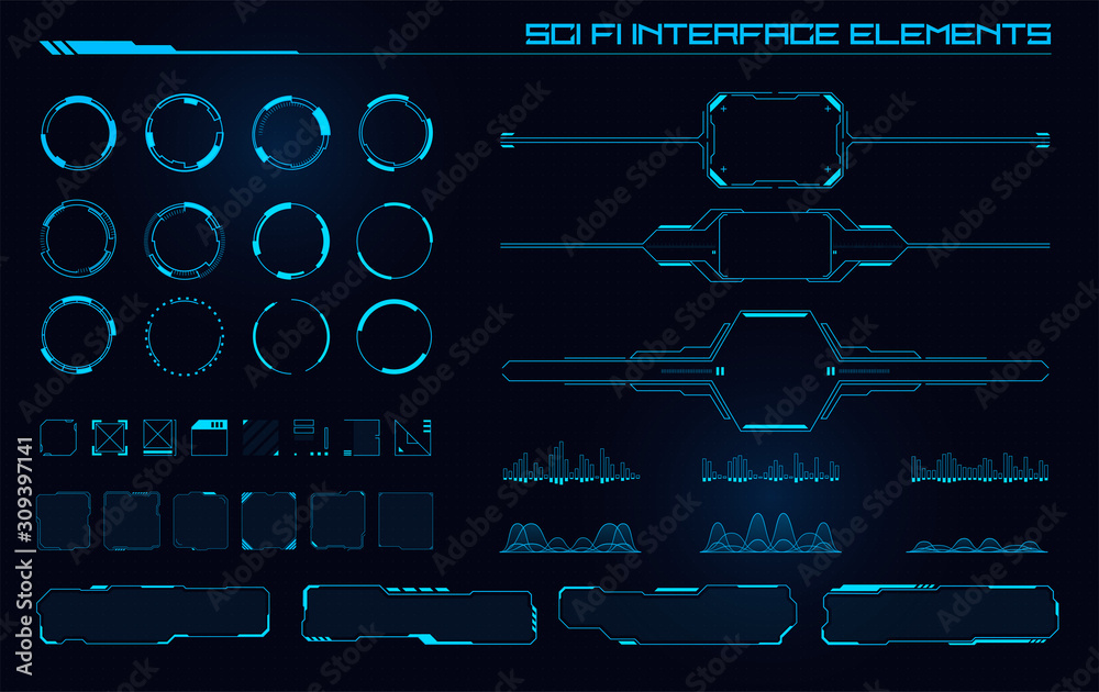 Set of Sci Fi Modern User Interface Elements. Futuristic Abstract HUD. Good for game UI. Vector Illustration EPS10 - obrazy, fototapety, plakaty 