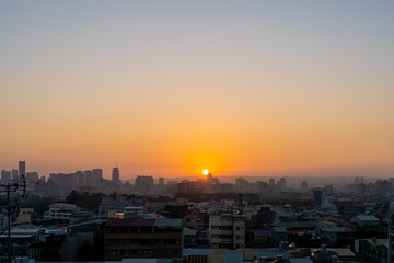 Wall Mural - Taichung city skyline in sunset time with colourful sky background