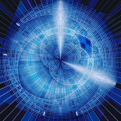 Poster - Abstract science and  technology or modern architecture image. Geometric background resembling screen of electronic device, domed roof, artificial intelligence or clock face.