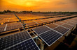 Aerial outdoor solar photovoltaic base in Asia under sunset