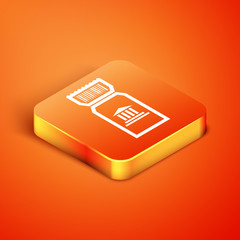 Isometric Museum ticket icon isolated on orange background. History museum ticket coupon event admit exhibition excursion. Vector Illustration