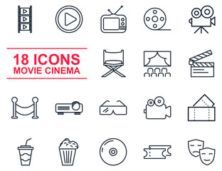 Aufkleber - Cinema set icon template color editable. Movie Theater pack symbol vector sign isolated on white background icons vector illustration for graphic and web design.