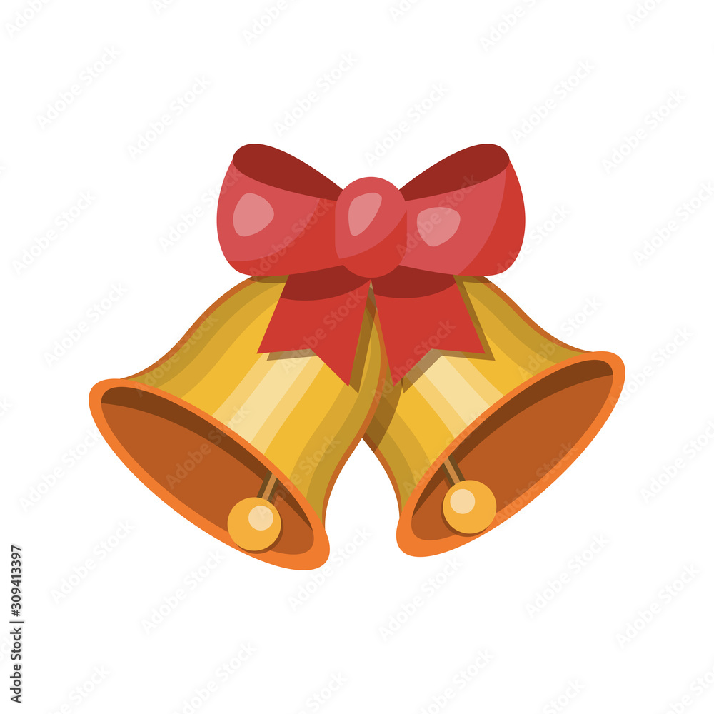 Christmas bells. Jingle bells or sleigh bells with red bow. cartoon vector  illustration. Stock Vector | Adobe Stock, image size:1000x1000