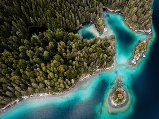 Wall Mural - Aerial view of the Eibsee lake with islands and green trees on the lake shore.Germany,Bavaria