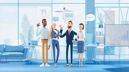 Wall Mural - Business People Group Chat Communication Bubble. 3d illustration.  Cartoon characters. Business teamwork concept. 